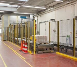 Wire mesh partitions for industrial equipment