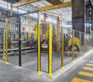 Wire mesh partitions for industrial equipment